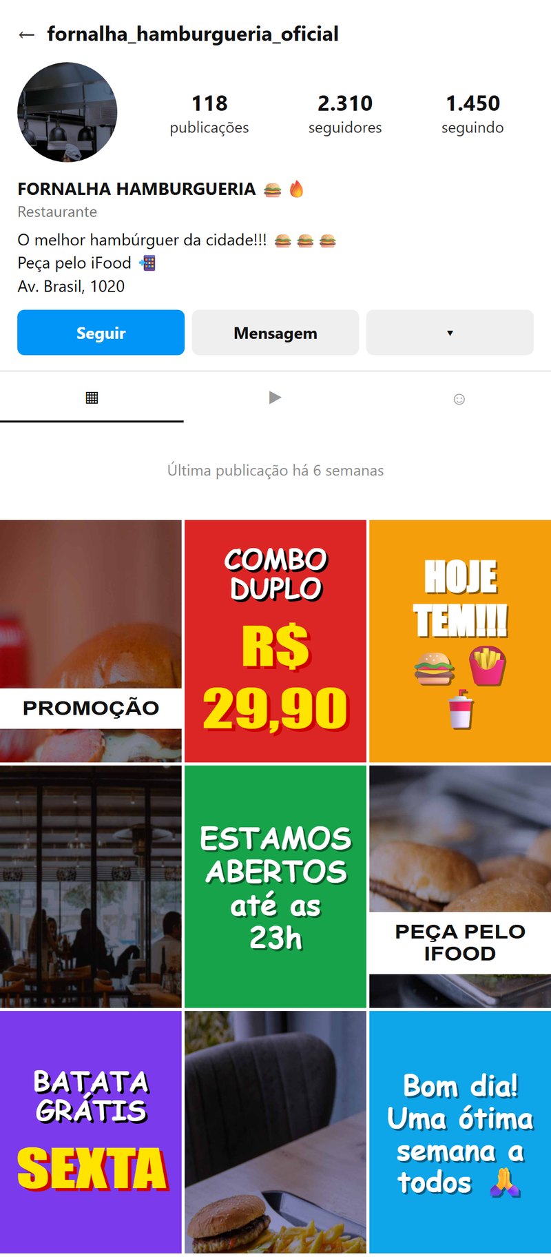 Perfil do Instagram antes