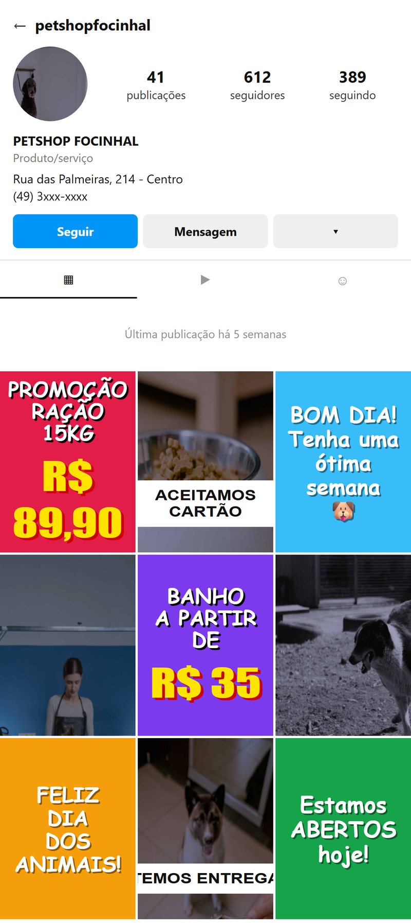 Perfil do Instagram antes